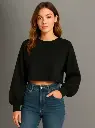 DTR FASHIONT Women Solid Round Neck Cotton Blend Black T-Shirt
