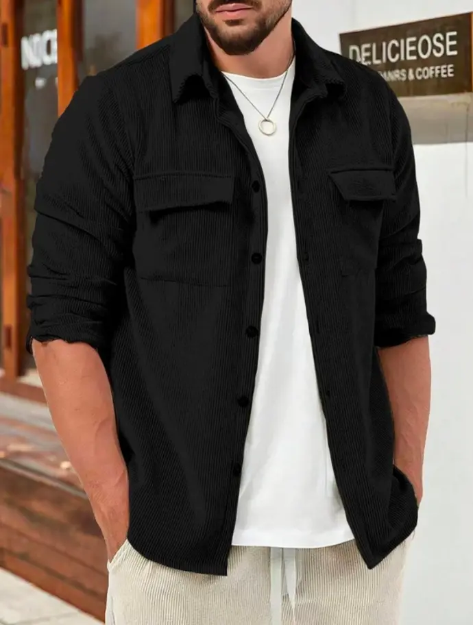 COMBRAIDED Men Self Design Casual Black Shirt