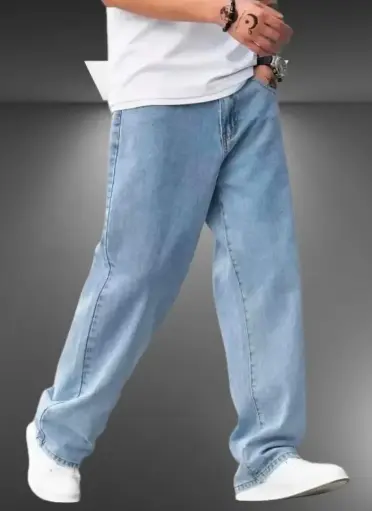 Men Loose Fit Mid Rise Light Blue Jeans