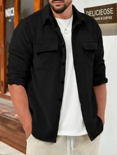 COMBRAIDED Men Self Design Casual Black Shirt