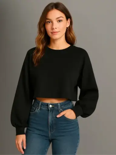 DTR FASHIONT Women Solid Round Neck Cotton Blend Black T-Shirt